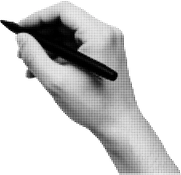 Una mano in stile pop in bianco e nero che scrive con una penna