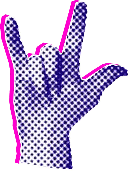Mano peace and love in stile pop blu e fucsia