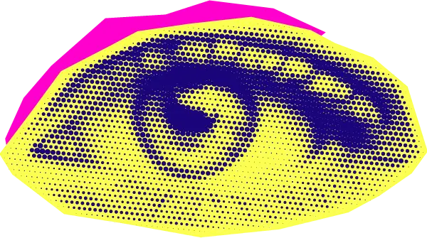 Occhio sereno giallo, blu e fucsia in stile pop