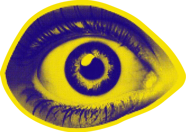 Occhio stupefatto in stile pop con colori giallo e blu